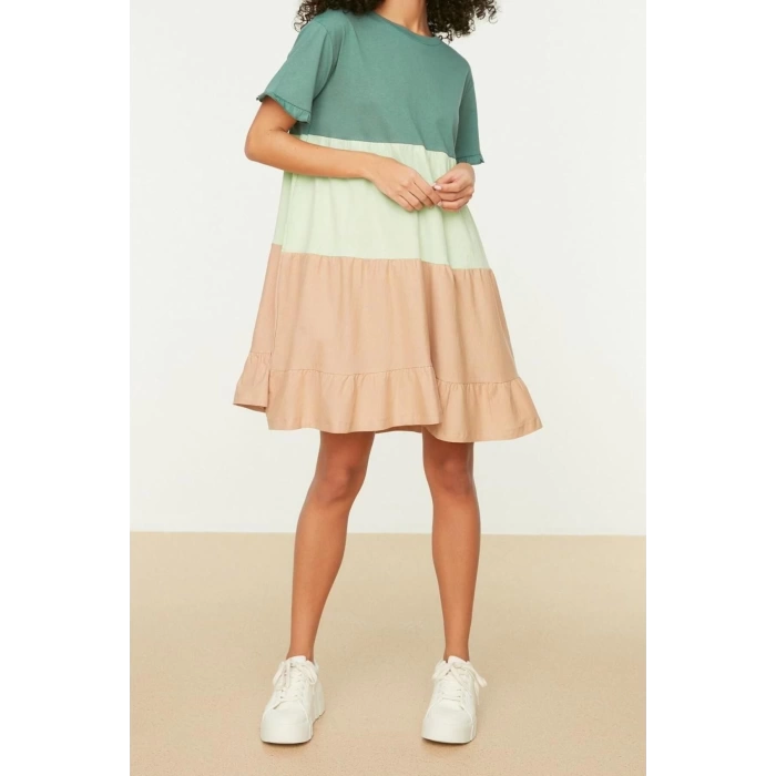 New Comfortable Casual Daily Jersey Knitted Crew Neck Short Sleeve A-Line Mini Length Dress