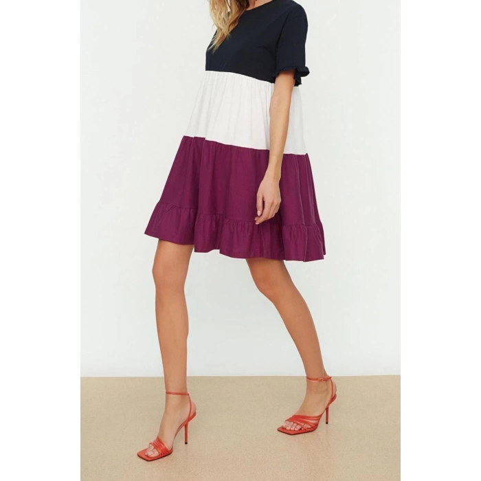 New Comfortable Casual Daily Jersey Knitted Crew Neck Short Sleeve A-Line Mini Length Dress