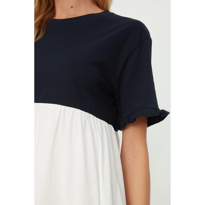 New Comfortable Casual Daily Jersey Knitted Crew Neck Short Sleeve A-Line Mini Length Dress