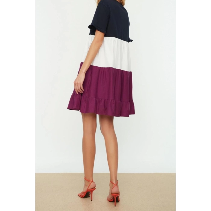 New Comfortable Casual Daily Jersey Knitted Crew Neck Short Sleeve A-Line Mini Length Dress