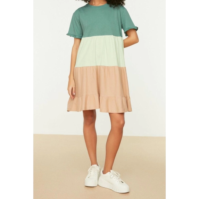 New Comfortable Casual Daily Jersey Knitted Crew Neck Short Sleeve A-Line Mini Length Dress