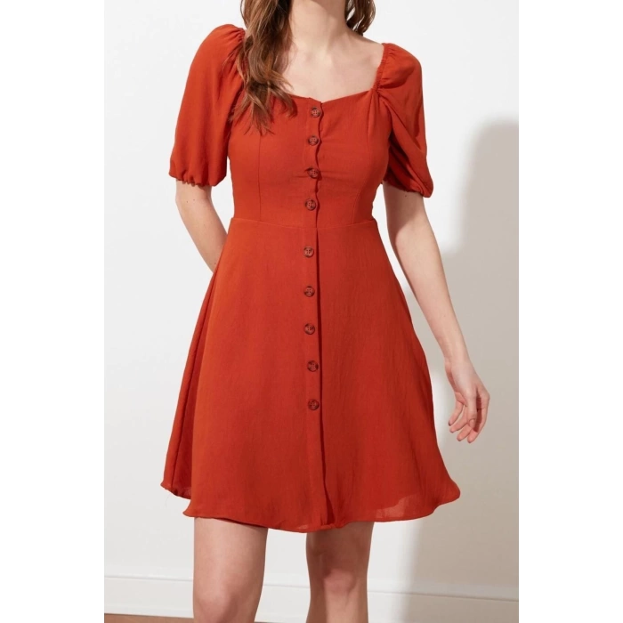 New Regular Casual Daily Aerobin Woven Square Collar Short Sleeve Shirt Dress Mini Length Dress