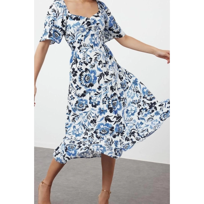 New Regular Casual Daily Shally Woven Sweetheart Neck Short Sleeve A-Line Midi Length Dress