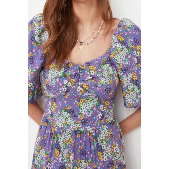 New Regular Casual Daily Shally Woven Sweetheart Neck Short Sleeve A-Line Midi Length Dress