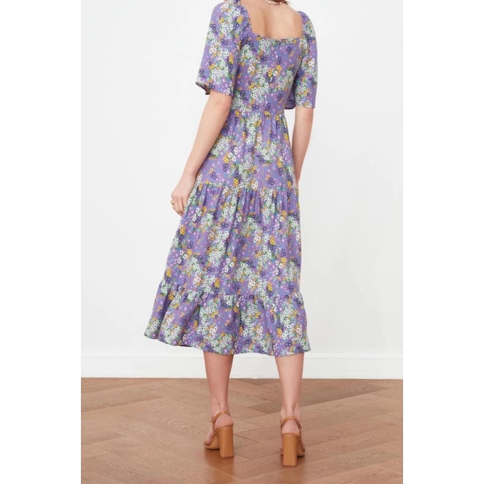 New Regular Casual Daily Shally Woven Sweetheart Neck Short Sleeve A-Line Midi Length Dress