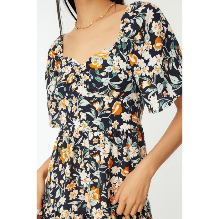 New Regular Casual Daily Shally Woven Sweetheart Neck Short Sleeve A-Line Midi Length Dress