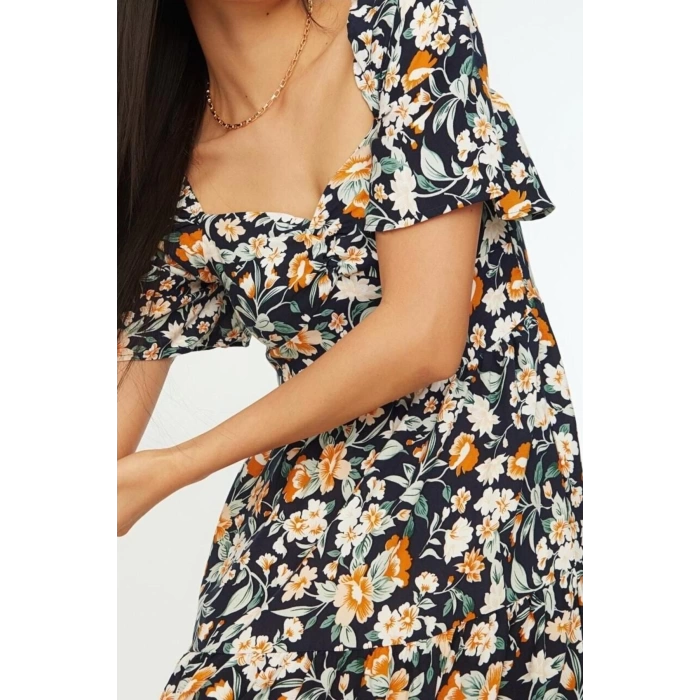 New Regular Casual Daily Shally Woven Sweetheart Neck Short Sleeve A-Line Midi Length Dress