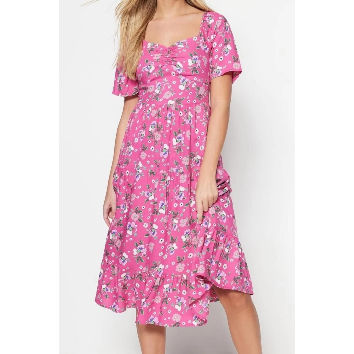 New Regular Casual Daily Shally Woven Sweetheart Neck Short Sleeve A-Line Midi Length Dress
