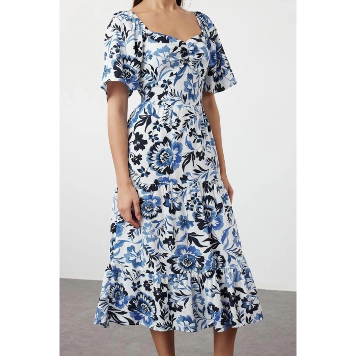 New Regular Casual Daily Shally Woven Sweetheart Neck Short Sleeve A-Line Midi Length Dress