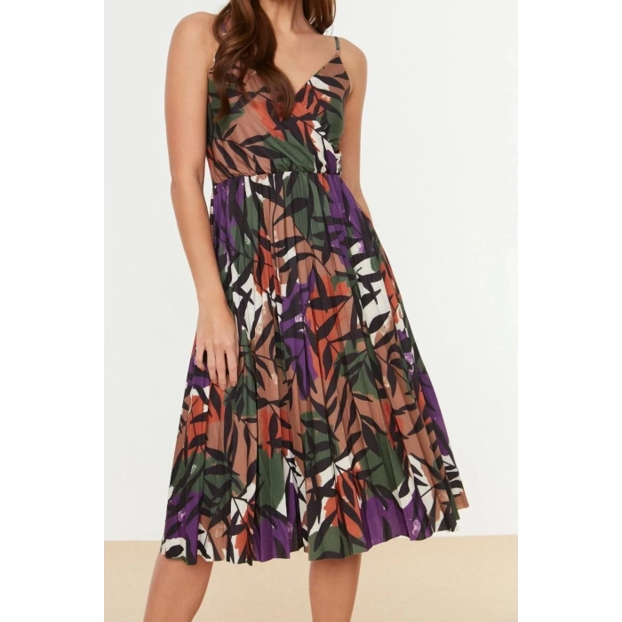 New Regular Casual Daily Polyester Camisole Knitted Double Breasted Strappy Sleeve Skater Midi Length Dress