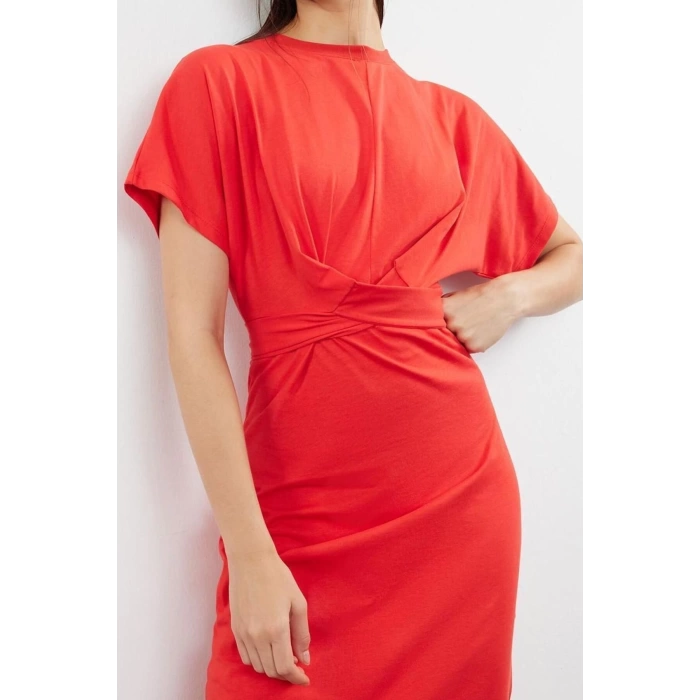 Yeni Slim Casual Günlük Süprem Örme Bisiklet Yaka Kısa Kol Bodycone Midi Boy Elbise