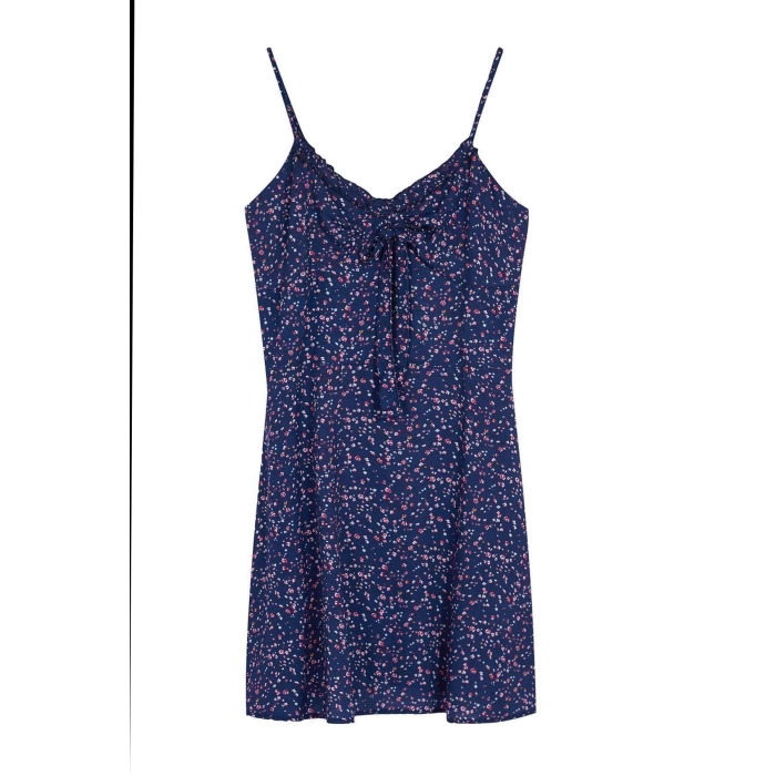Yeni Regular Casual Günlük Shally Dokuma V Yaka Askılı Kol A-Line Mini Boy Elbise