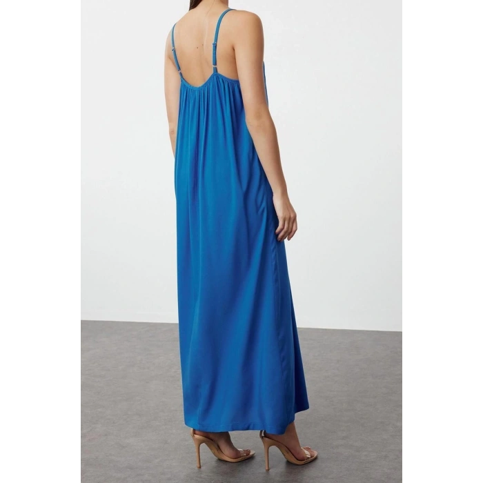 New Regular Casual Daily Shally Woven U Neck Strappy Sleeve Shift Maxi Length Dress