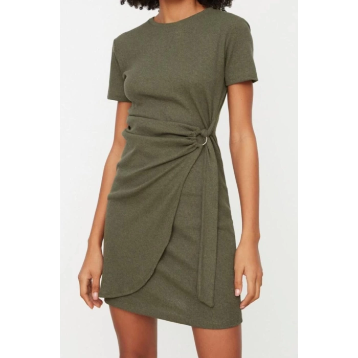 New Regular Casual Daily Camisole Knitted Crew Neck Short Sleeve Wrap Mini Dress