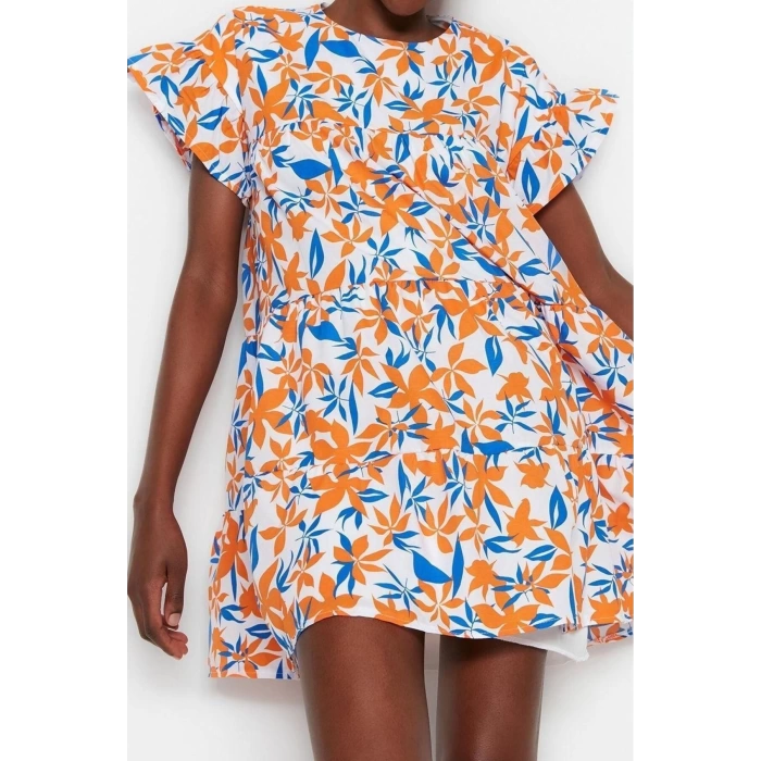 New Regular Casual Daily Poplin Woven Crew Neck Short Sleeve Shift Mini Length Dress