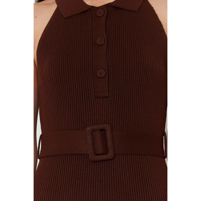 New Slim Casual Daily Double Plate Knitwear Polo Collar Sleeveless Sleeve Bodycone Midi Length Dress
