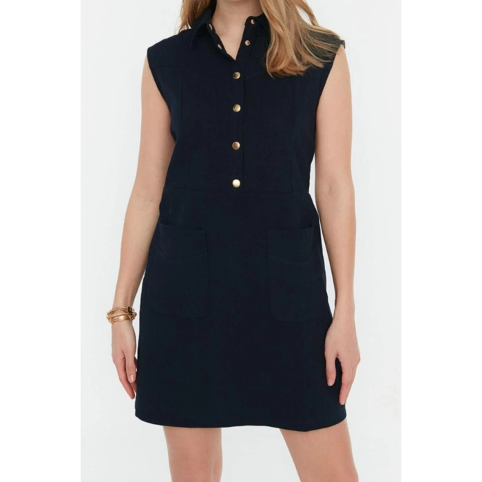 New Comfortable Casual Daily Linen Look Woven Shirt Collar Sleeveless Sleeve Shift Mini Length Dress