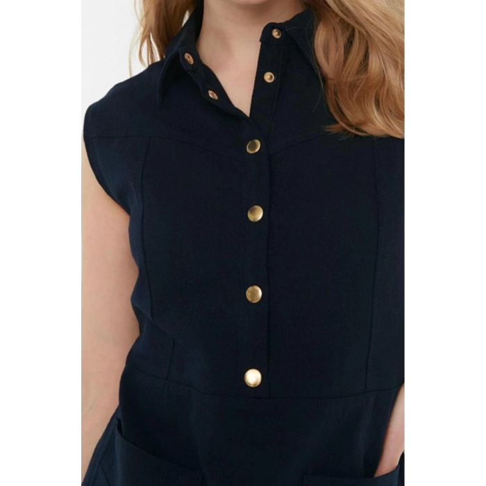New Comfortable Casual Daily Linen Look Woven Shirt Collar Sleeveless Sleeve Shift Mini Length Dress