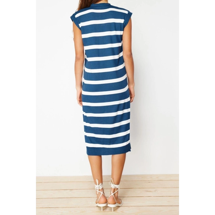 New Regular Casual Daily Single Plate Knitwear V Neck Short Sleeve Basic Midi Length Dress