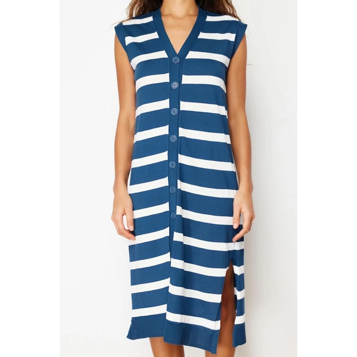 New Regular Casual Daily Single Plate Knitwear V Neck Short Sleeve Basic Midi Length Dress