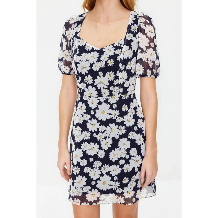 New Regular Day Night Chiffon Woven Sweetheart Neck Short Sleeve A-Line Mini Length Dress