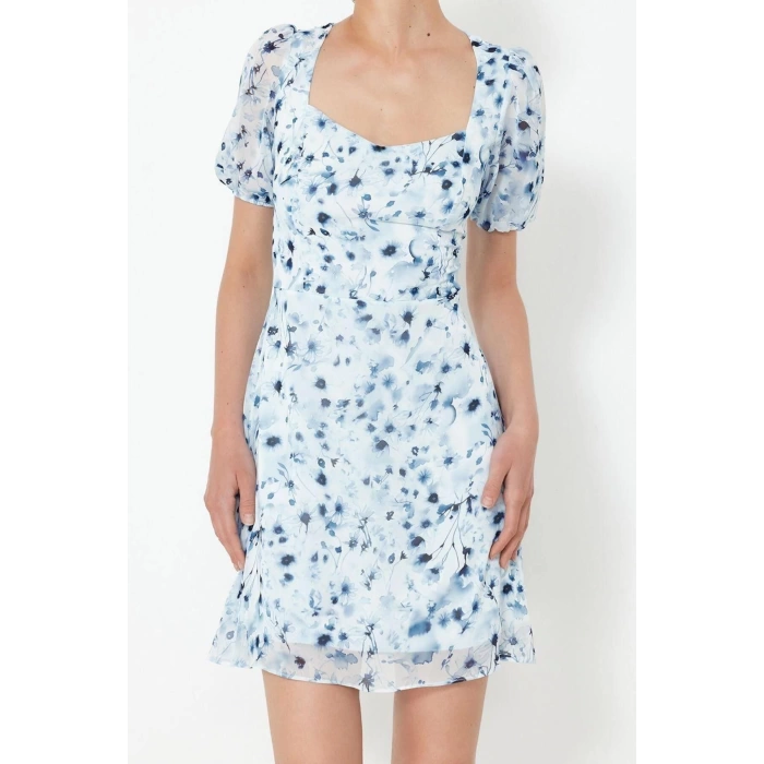 New Regular Day Night Chiffon Woven Sweetheart Neck Short Sleeve A-Line Mini Length Dress