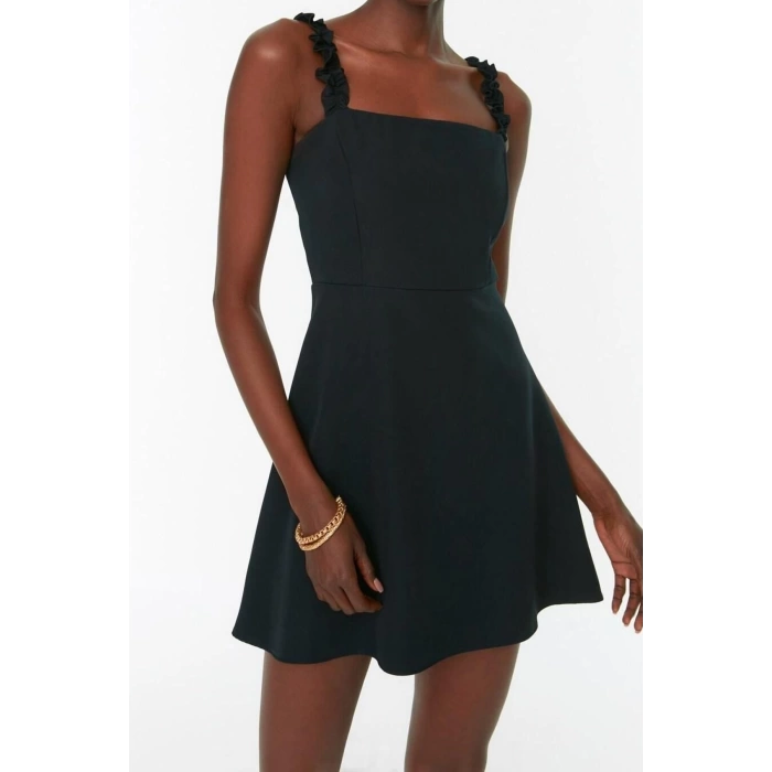 New Regular Casual Daily Finike Woven Square Collar Strappy Sleeve A-Line Mini Length Dress