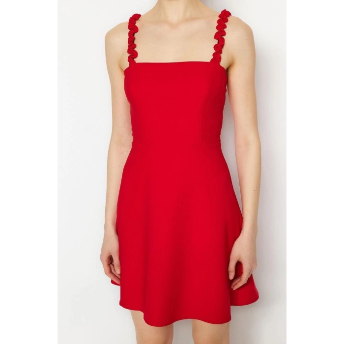 New Regular Casual Daily Finike Woven Square Collar Strappy Sleeve A-Line Mini Length Dress