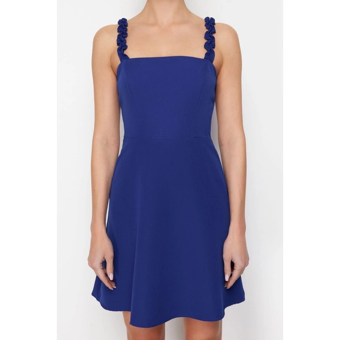 New Regular Casual Daily Finike Woven Square Collar Strappy Sleeve A-Line Mini Length Dress