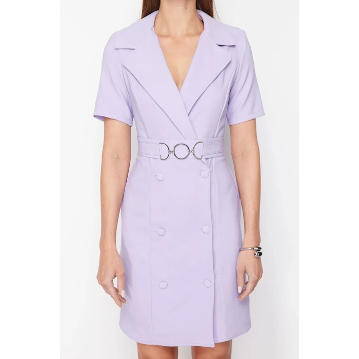 New Regular Business Finike Woven Jacket Collar Short Sleeve Jacket Dress Midi Length Dress