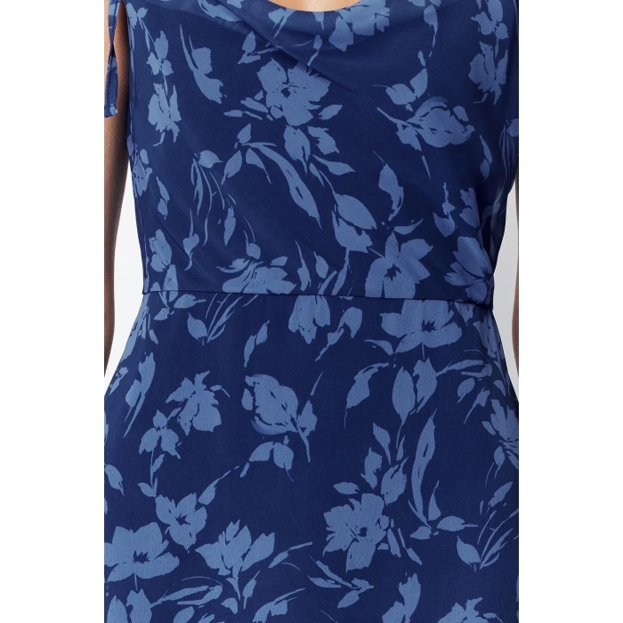 New Regular Day Night Chiffon Woven Cowl Neck Strap Sleeve A-Line Mini Length Dress