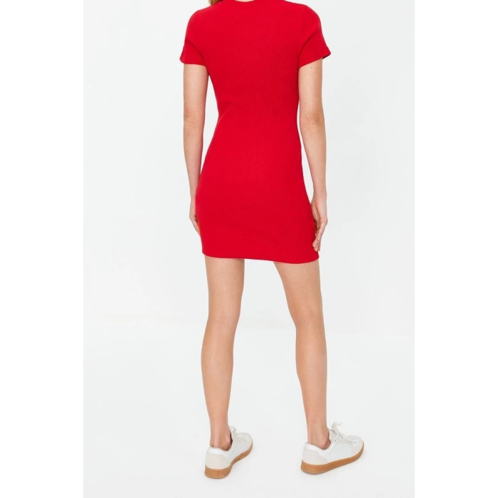 New Slim Casual Daily Regenerated Camisole Knitted Crew Neck Short Sleeve Bodycone Mini Length Dress