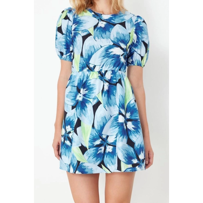 New Regular Casual Daily Poplin Woven Crew Neck Short Sleeve Skater Mini Length Dress