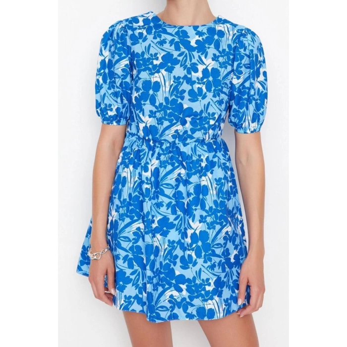 New Regular Casual Daily Poplin Woven Crew Neck Short Sleeve Skater Mini Length Dress