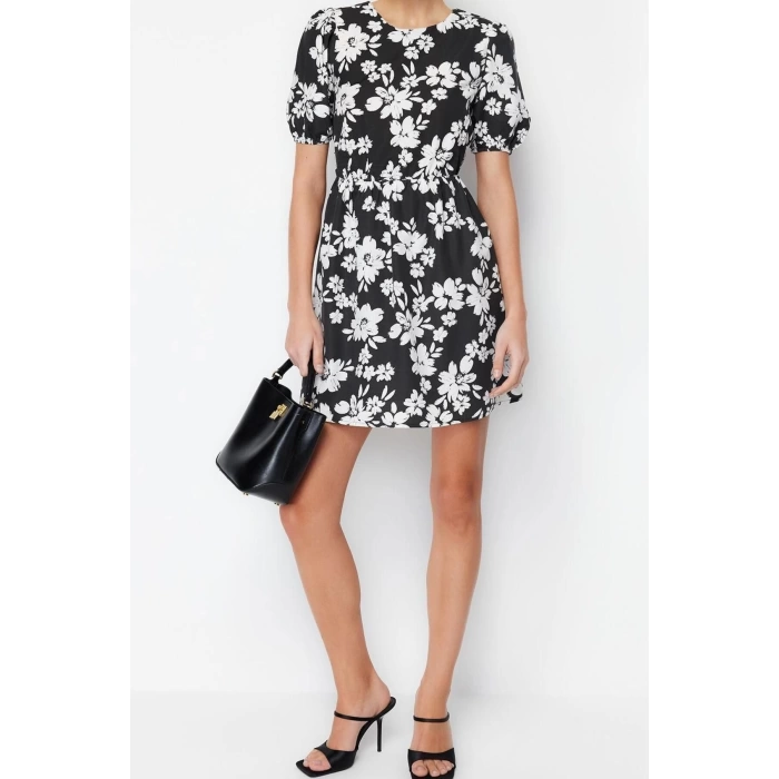 New Regular Casual Daily Poplin Woven Crew Neck Short Sleeve Skater Mini Length Dress