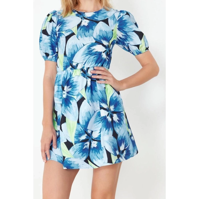 New Regular Casual Daily Poplin Woven Crew Neck Short Sleeve Skater Mini Length Dress