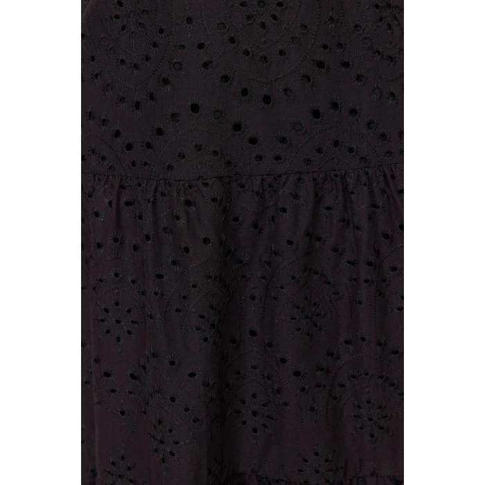 New Regular Casual Daily Embroidered Woven Heart Neck Strappy Sleeve Skater Midi Length Dress