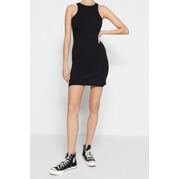 New Slim Casual Daily Camisole Knitted Halter Neck Sleeveless Sleeve Bodycone Mini Length Dress