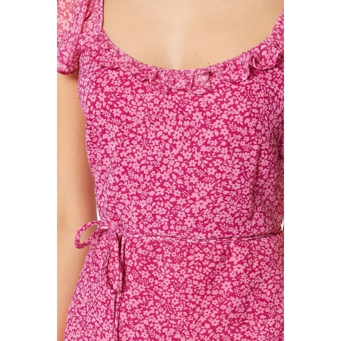 New Regular Casual Daily Chiffon Woven Square Collar Short Sleeve Double Breasted Mini Length Dress