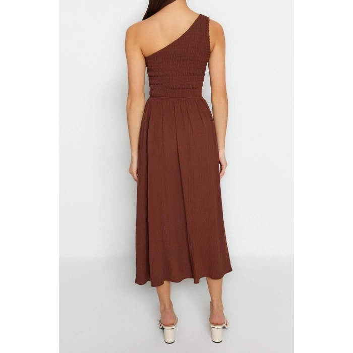 New Regular Casual Daily Crinkle Woven Asymmetrical Collar Sleeveless Skater Midi Length Dress
