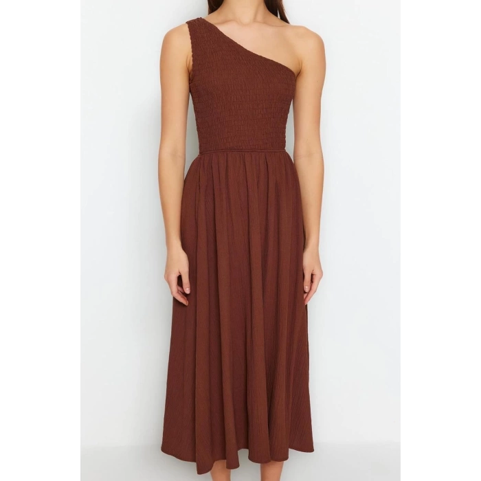 New Regular Casual Daily Crinkle Woven Asymmetrical Collar Sleeveless Skater Midi Length Dress