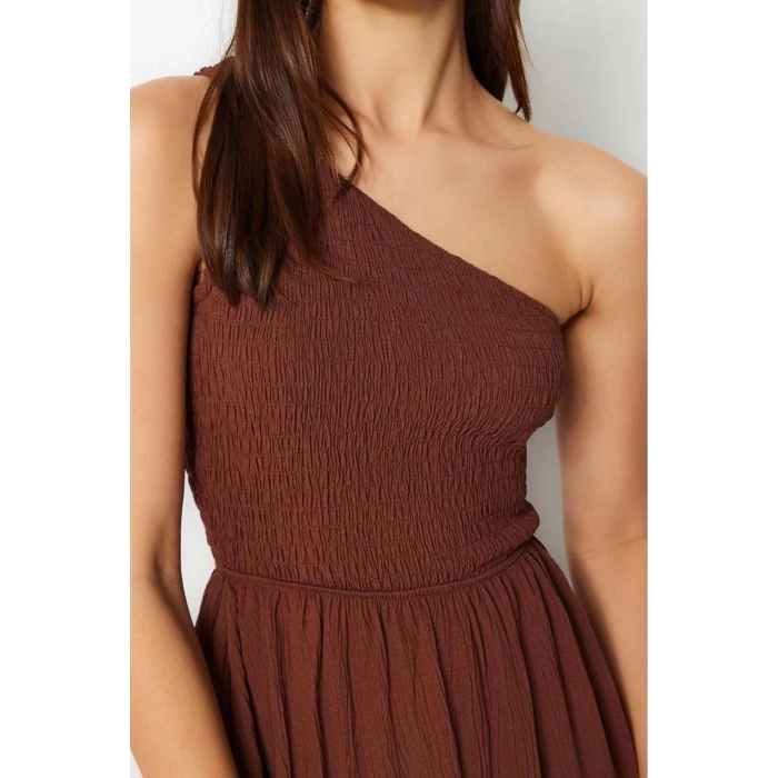 New Regular Casual Daily Crinkle Woven Asymmetrical Collar Sleeveless Skater Midi Length Dress