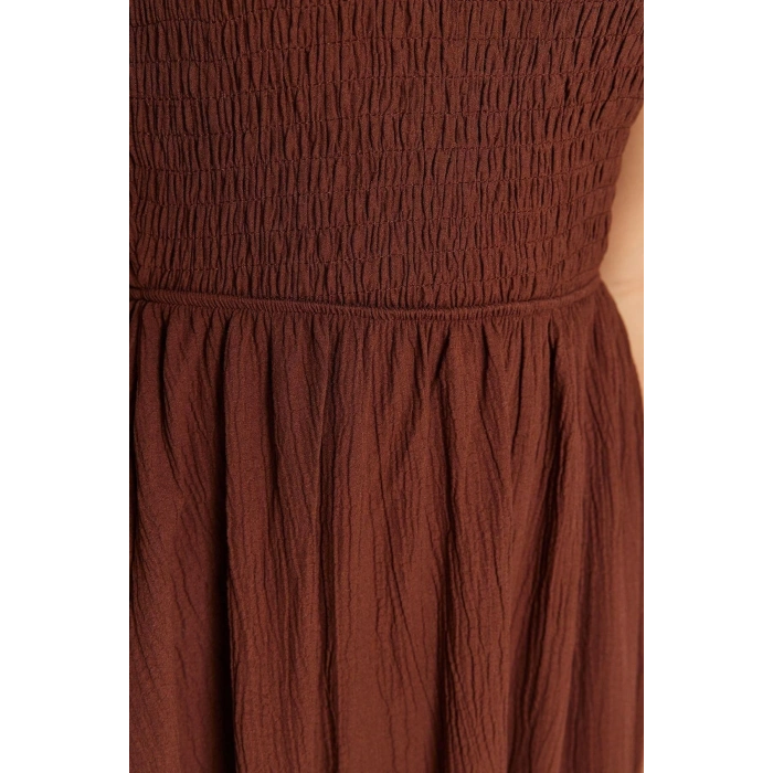 New Regular Casual Daily Crinkle Woven Asymmetrical Collar Sleeveless Skater Midi Length Dress