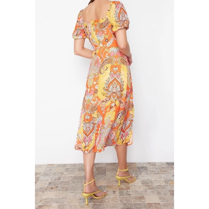 New Regular Casual Daily Moss Crepe Woven Sweetheart Neck Short Sleeve A-Line Midi Length Dress