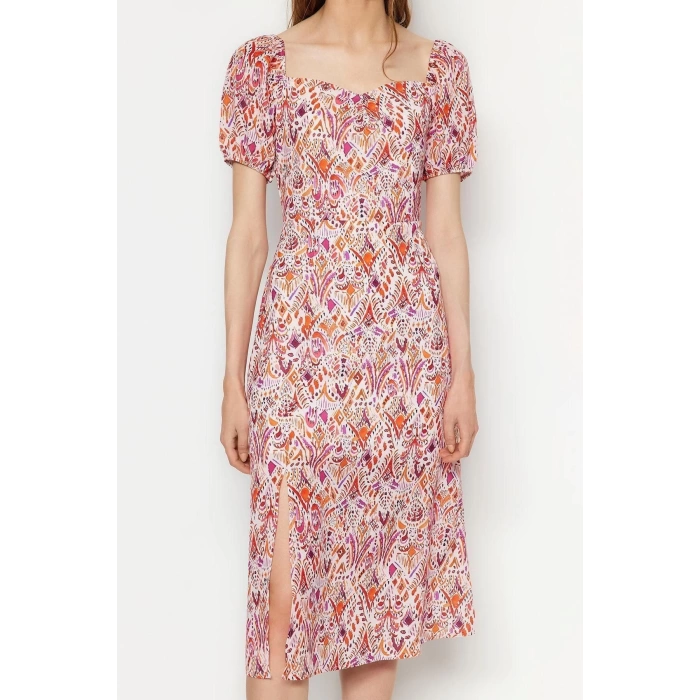 New Regular Casual Daily Moss Crepe Woven Sweetheart Neck Short Sleeve A-Line Midi Length Dress