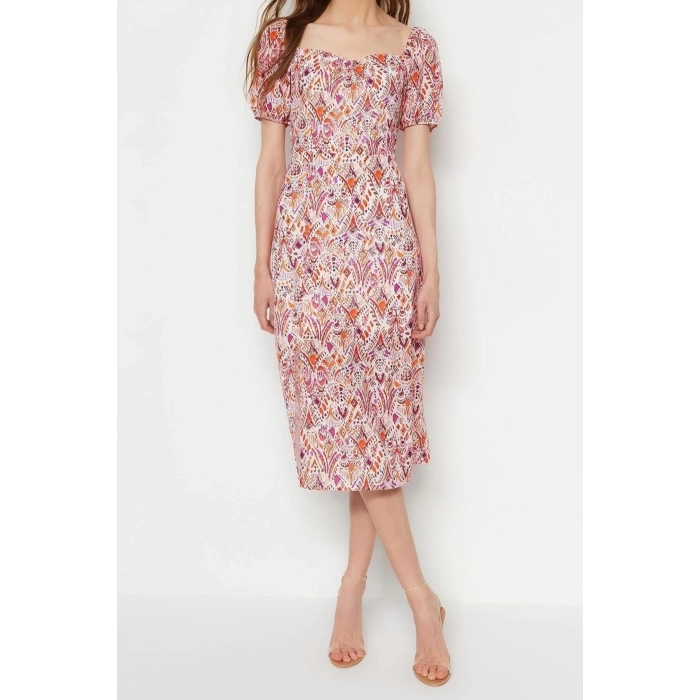 New Regular Casual Daily Moss Crepe Woven Sweetheart Neck Short Sleeve A-Line Midi Length Dress