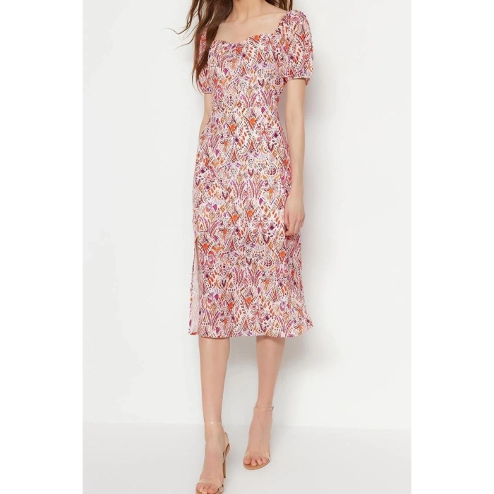 New Regular Casual Daily Moss Crepe Woven Sweetheart Neck Short Sleeve A-Line Midi Length Dress