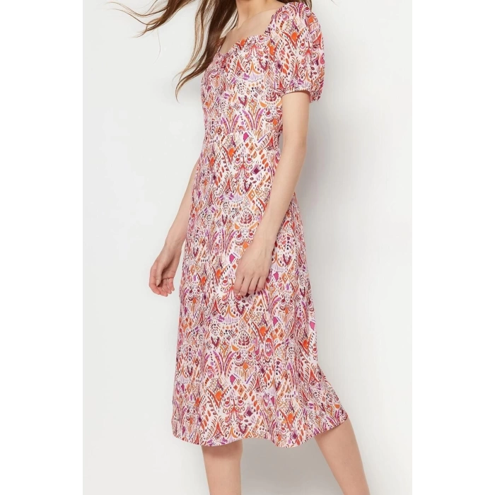 New Regular Casual Daily Moss Crepe Woven Sweetheart Neck Short Sleeve A-Line Midi Length Dress
