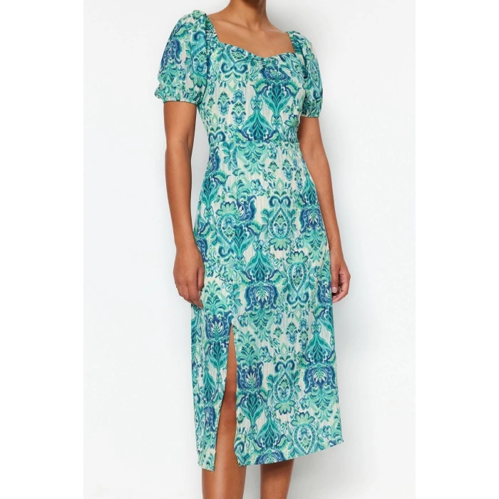 New Regular Casual Daily Moss Crepe Woven Sweetheart Neck Short Sleeve A-Line Midi Length Dress