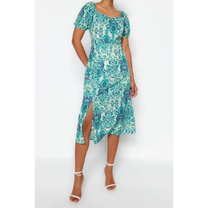 New Regular Casual Daily Moss Crepe Woven Sweetheart Neck Short Sleeve A-Line Midi Length Dress